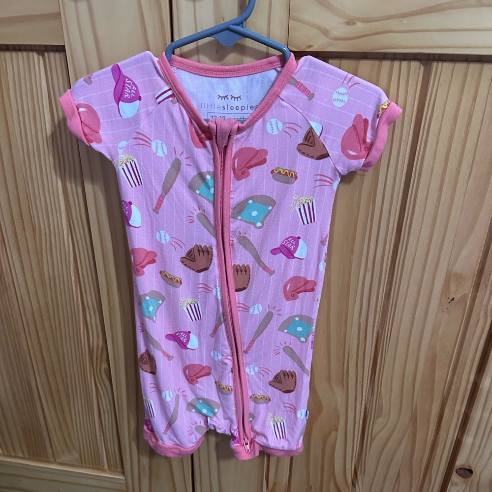 Little Sleepies Pink and Tan Baseball Shorty Zippy